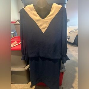 Women's Navy Dress with Cream V-Neck Accent mp14